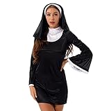 Oyolan Women's Adult Nun Costume Halloween Cosplay Uniform Costumes High Neck Dress with...