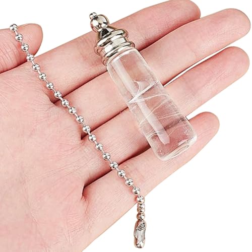 Image of Ceiling Fan Pull Chain Ornaments 12 Inches Crystal Glass Perfume Bottle and Light Bulb Pull Chain Extension For Ceiling Light Lamp Fan Chain 2 Pcs (Nickel)
