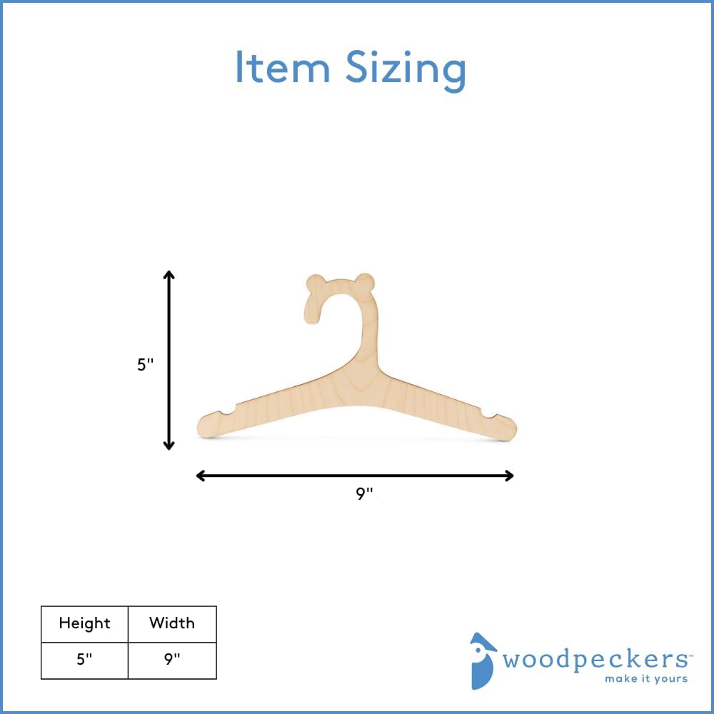 DIY Wooden Baby Hangers for Closet, Set of 25 Bear-Eared Infant Hangers for Baby Clothes & Woodland-Theme Nursery Decor, by Woodpeckers
