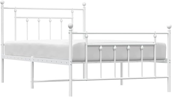 Classic Bed Frame with Headboard and Footboard, Sturdy Metal Bed Frame with Storage Space and Metal Slats with Center Legs