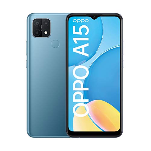 OPPO A15 Smartphone, 6,5 Zoll HD+ Display, 4.230 mAh Akku + 10W Schnellladen, 13 MP Dreifach-Kamera, Dual-SIM + mSD , Speichererweiterung bis zu 256 GB Mystery Blue – Deutsche Version