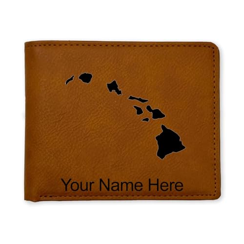 LaserGram Faux Leather Bi-Fold Wallet, Hawaiian islands, Personalized Engraving Included (Dark Brown)