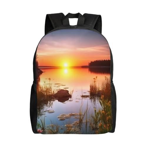 Mochila para senderismo unisex con paisaje al atardecer impermeable miniatura 1