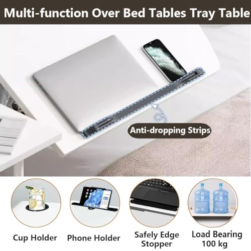 Beweglicher Computerarbeitsplätze, Laptoptisch, Klapptisch für Sofa, höhenverstellbar, 63–110 cm, Stehpult mit Tablett, rollbar, neigbar, Nachttisch, für Wohnzimmer, Schlafzimmer (Farbe: Weiß)
