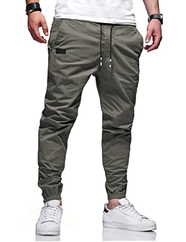 BIBONG Men Joggers Chino Cargo Pants Hiking Outdoor Recreation Pants Twill Fitness Track Jogging Pants Casual Cotton Pants Dark Grey M