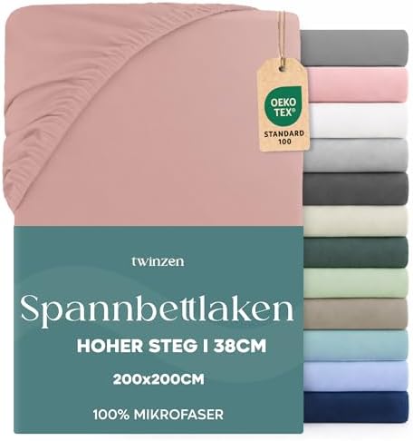 Twinzen - Spannbettlaken 200x200 cm - 100% Mikrofaser - Steghöhe 35cm | Rosa · Ultraweich · OEKO-TEX Zertifiziert · Bettwäsche 2 Personen · Für hohe Matratzen · Atmungsaktiv · Pfle