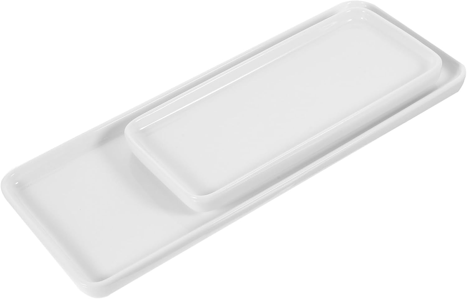 2pc White Ceramic Vanity Tray Wide Bathroom Sink Counter Decorative Storage Plate Nonslip Tabletop Toiletries Holder
