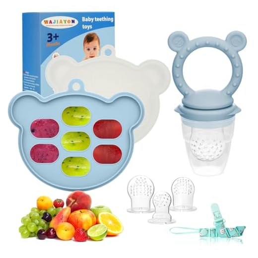WAJIAYON Baby Breastmilk Popsicle Molds & Fruit Feeder (2 Pack), Baby Food Freezer Tray Storage Containers, Silicone Teething Pacifier Feeder and Teether for Babies - Sky Blue