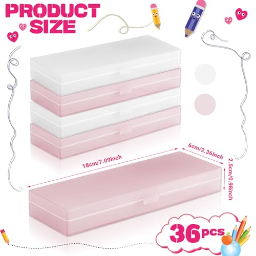 Image of Fainne 36 Pcs Plastic Pencil Case Bulk Plastic Pencil Boxes Frosted Pens Holder with Hinged Lid and Snap Closure for Stationery Organizer School Office (White Pink)