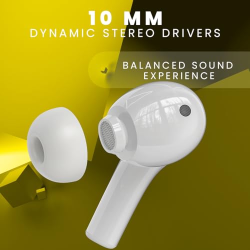 Image of tunez Elements E02 True Wireless Earbuds with Bluetooth V5.3+EDR, 16M Working Distance, 42 Hours Music Time, 50 Hours Talk Time, 1.5Hour 3C Quick Charging,Quad Mic ENC(White)