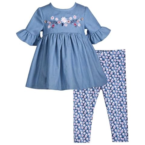 Bonnie Jean Girls 2T-6X Embroidered Tunic Top Legging Pant Set (Blue Chambray, 4T) Cover