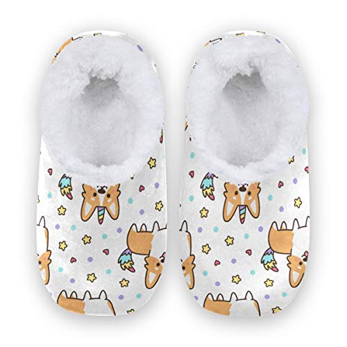 Rxyy Pantoufles mignonnes Corgi Licorne Étoile pour Femme et Homme Femme Polaire Corail Pantoufles Maison Chaussons Chaussons Pantoufles Fuzzy Pieds Pantoufles Chambre Antidérapant Cover