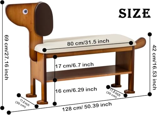 latifolia Puppy Shoe Bench, 2-Tier Solid Wood Entryway Organizer, Cute Pet-Shaped Shoe Bench for Hallway & Living Room,(31.50 inch) — view 3
