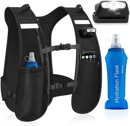 Nextyu Laufweste Damen Herren mit Trinkflasche 500ml, Handytasche & Licht | Trinkweste Laufen, Reflektierend, Leicht & Atmungsaktiv, für Joggen Wandern Marathon Trail, Kompatibel m