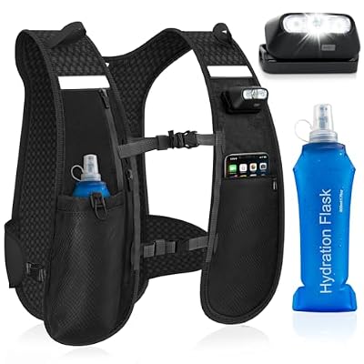 Nextyu Gilet Running Uomo Donna, Zaino Idratazione Trail Running Leggero con Borraccia Morbida 500ml, Luci LED & Cinghie Pettorali Regolabili per Corsa MTB Ciclismo Maratona Escursionismo