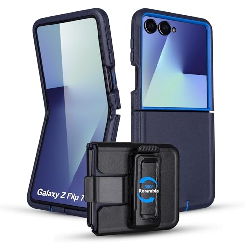 Image of for Z Flip 7 Case with Belt Clip, 2 Layers of Sturdy, Anti-Scratches Shockproof Heavy Duty Phone Case Samsung Galaxy Z Flip 7, Blue