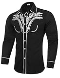 Sykooria Men's Shirts Long Sleeve Casual Vintage Floral Embroidery Button Down Western Shirts Regular Fit