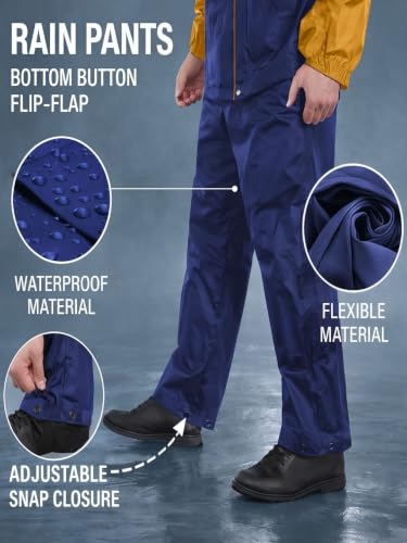 Image of Mens Raincoat Suit with Pant Set Eluxia Series | Waterproof Lightweight Breathable Rain Wear | Elastic Cuff & Waterproof Zipper Raincoat for men waterproof
