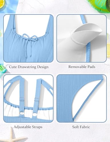 Image of CRISONE Girls One Piece Swimsuits Adjustable Straps Bathing Suit Color Block Padded Pool Beach Swimwear 9-16Y