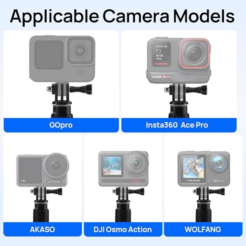 Image of GlasFlength Selfie Stick for GoPro Hero 12 11 10 9 8 Black, Telescopic Selfie Stick for Insta360 /X3 /One DJI Mini 3 Pro and Other Action Cameras (Aluminium Alloy)