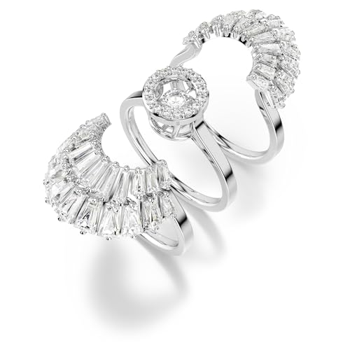 Swarovski Idyllia Stackable Ring Set, Shell Motif with Clear Mixed-Cut Crystals in a Rhodium-Finished Setting, Size 8, Part of the Idyllia Collection by Swarovski - Image 2