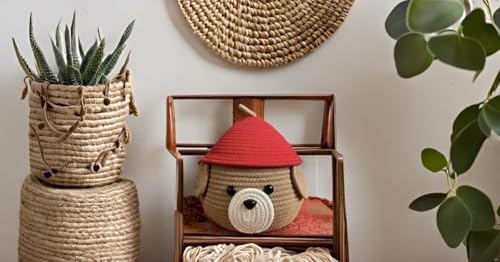 Image of SLAPPY Multi-Purpose Cute Jute Basket with Lid Storage Basket for Bathroom Living Room & Kitchen Organiser Box Vanity Box First Aid Box (Pack of 1) 25x20cm Beige & Red