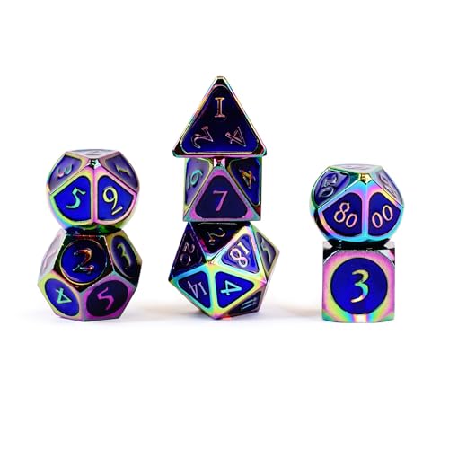 Dados metálicos con esmalte azul (7 piezas) de aleación pesada y diseño premium para rol