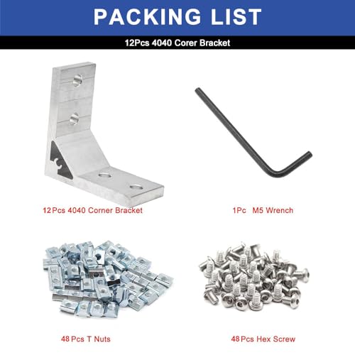 Image of 12pcs 4040 Corner Bracket Angle 4040 Extruded Aluminum Hardware V-Slotted Accessories T-Slot with T Nuts and Screws for 4040 Aluminum Profile 3D Printer Frame Parts Silver