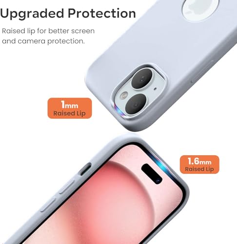 Image of Elzzi Microfiber Logo Cover Compatible for iPhone 13 Case Liquid Silicone Cases Full Body 4 Layer Protective Covers Shockproof Back Cover (Mist)
