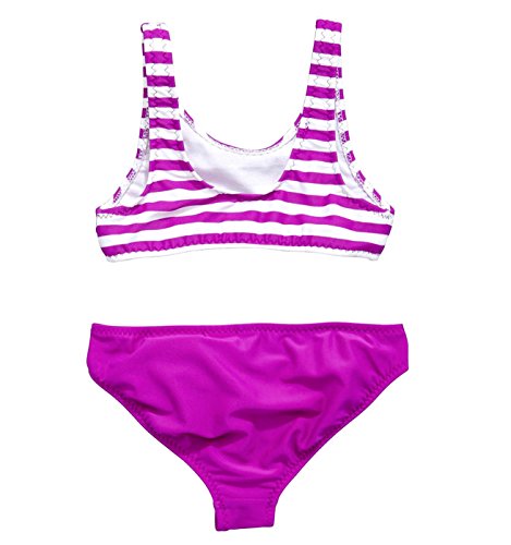 Ralph Lauren Girls' Striped Top & Solid Bottom Two-Piece Swimsuit (2/2T, Purple Cactus Flower) #TOP2