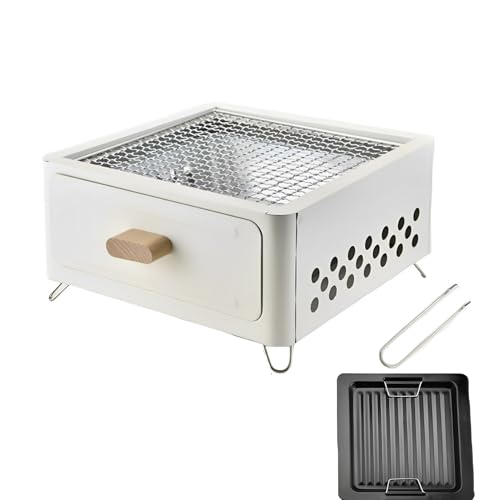Vnook Barbecue Japonais Portable, Barbecue de Table, Barbecue au Charbon de Bois, Four, Four à Alcool Domestique for Pique-Nique en Famille(White)
