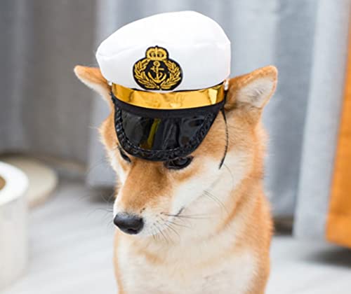 Dzrige Pet Captain's Hat Sailors Sea Captain White Captain Cap,Adjustable Halloween Party Costume Accessory Photo Props For Pets Puppy Kitten #TOP4