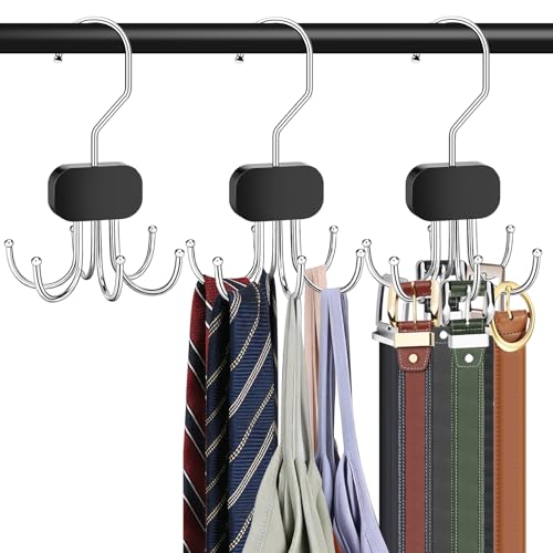 Zexuder Belt Hanger for Closet, 3PCS Belt Organizer for Closet 360°Rotating Max 72 Belt, Tie Rack Hanger for Closet Tie Organizer for Closet Belt Holder for Closet for Belt,Tie,Tank Top,Bra,Scarf,Hat