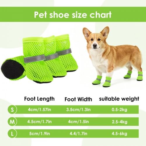 Naapesi 4 Pezzi Scarpe per Cane Estivo in Rete Traspirante, Scarpe in Rete per Cani, Stivali Estivi Antiscivolo per Animali Domestici, Scarpe Traspiranti e Regolabili, Protezione per Le Zampe (M)
