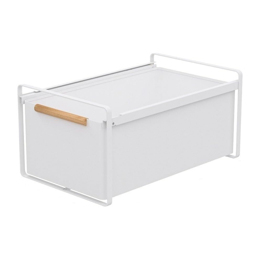 Lirhiqygf Narrow 1-Layer [High] White Stackable Closet Organizer Drawer, Pull-Out Storage Basket With Wood Handle, Carbon Steel Wardrobe Bin (Narrow 1-Layer [High] White)