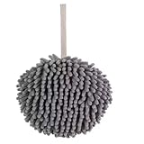 Microfiber Chenille Hand Towel Ball, 17cm x 17cm, Quick Dry, Absorbent, Gray with Hanging Loop