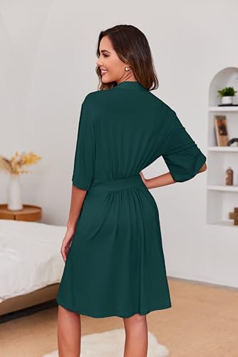Image of Ekouaer Short Robes for Women Lightweight Kimono Robes Knit Bathrobe Soft Sleepwear with Pockets S-XXL