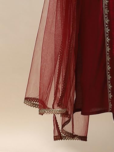 Image of Globus Women Kurta Set (GS578843 Maroon S)