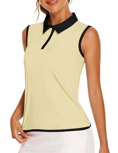 Image of COOrun Women's Golf Polo T Shirts Lightweight Moisture Wicking Sleeveless Shirt Quick Dry Zipper Tank Top