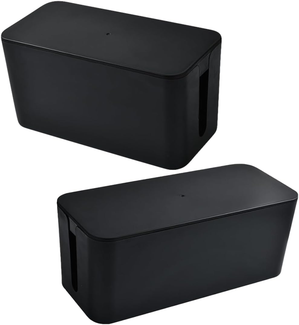 BESTOYARD Power Line Manager Cable Storage Box Set round Holed Plastic Organizer, Large and Compact Dark Cable Wire Cases for Home and Office Power Strip Storage, 2pcs