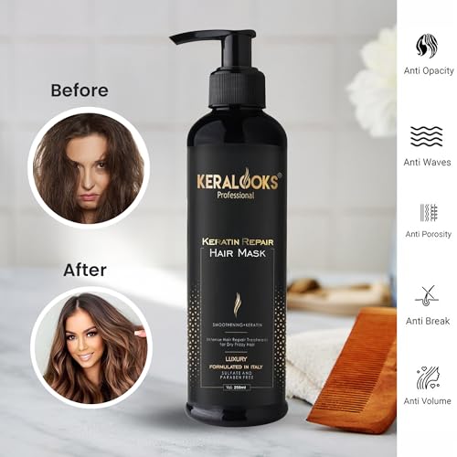 Image of Keratin Hair Mask & Shampoo Combo (250ml Each) Deep Conditioning Mask for Frizz Control, Dry & Damaged Hair | Argan Oil Shampoo With Keratin Hair Mask | for Women & Men | Sulphate Free