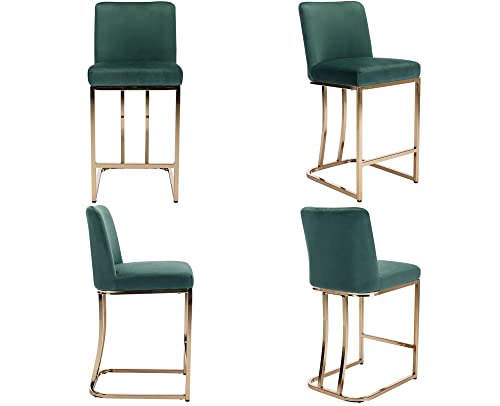Vescasa 24" H Counter Height Barstools With Back, Mid Century Modern Velvet Upholstered Counter Stool Chairs With Gold Metal Frame For Kitchen Island, Bar, Pub, Set Of 2, Green #TOP6