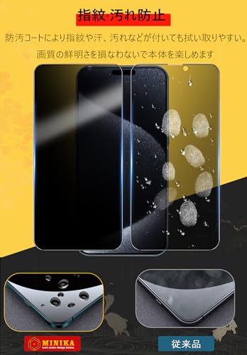 MINIKA 【覗き見防止】 iphone15Pro ガラスフィルム［2枚］カメラフィルム［2枚］iphone15プロ 強化ガラス 液晶保護 横から見えない 【6.1インチ/ガイド枠付き】