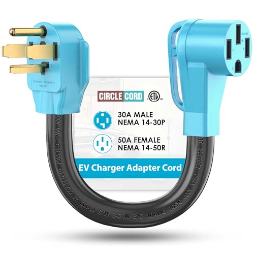 CircleCord 4 Prong NEMA 14-30P to 14-50R EV Charger Adapter Cord Compatible with Tesla Model 3/S/X/Y, 30 Amp Dryer to 50 Amp EV for Leave 2 Charging, ETL Listed (Not for Dryer or RV)