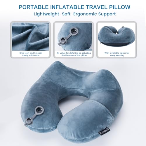 Keemall Inflatable Travel Neck Pillow for Airplane Sleeping Blow Up Neck Support Air Pillow Traveling on Plane Long Flights Washable - Image 5