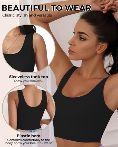 2-3Pcs Tank Tops for Women, U Neck Sleeveless Crop Tops, Basic Cropped Racerback Going Out Tops Athletic Sports Shirts4