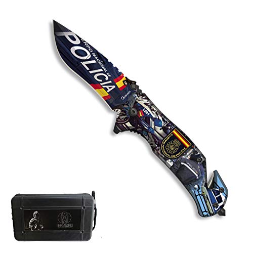 ECOMMUR Couteau de camping de sécurité de la police nationale lame en acier inoxydable de 8,2 cm + coffret cadeau