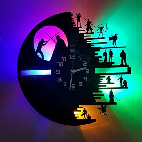 XY-M Star,Wars Vinyl Record Hanging Clock Led Lantern Star,Wars Vinyl Clock Multi-Color Light-with Remote Control (Black)