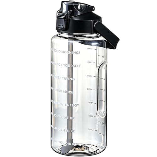 Image of Ogetok 2L Large Water Bottle Black Half Gallon Water Jug, 68oz /2 Liter Sports Gym Drink Container, Leakproof BPA Free Big Water Bottle with Handle & Straw & Time Marker for Outdoor Fitness