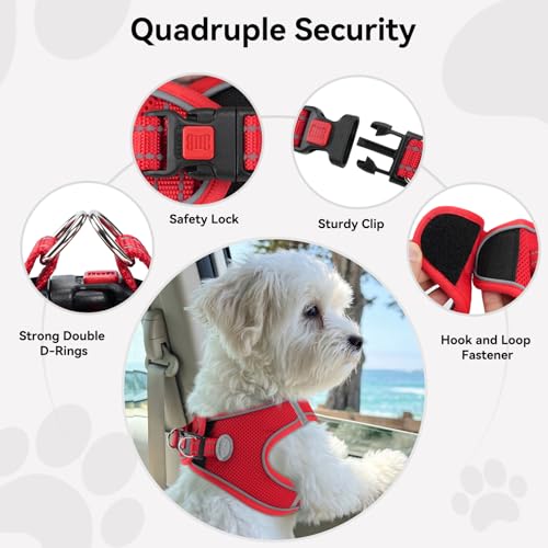 Joytale Hundegeschirr, Reflektierend Weich Gepolstert Hunde Geschirr, Air-Mesh Atmungsaktiv Brustgeschirr für Kleine Mittelgroße Hunde, M, Rot